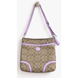 Coach Peyton Signature Crossbody F18926 Khaki Lavender Canvas Bag